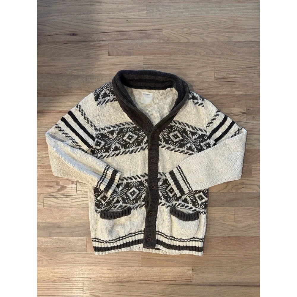 life/after/denim Men's Geometric Knit Cotton Button Cardigan w/ Pockets M